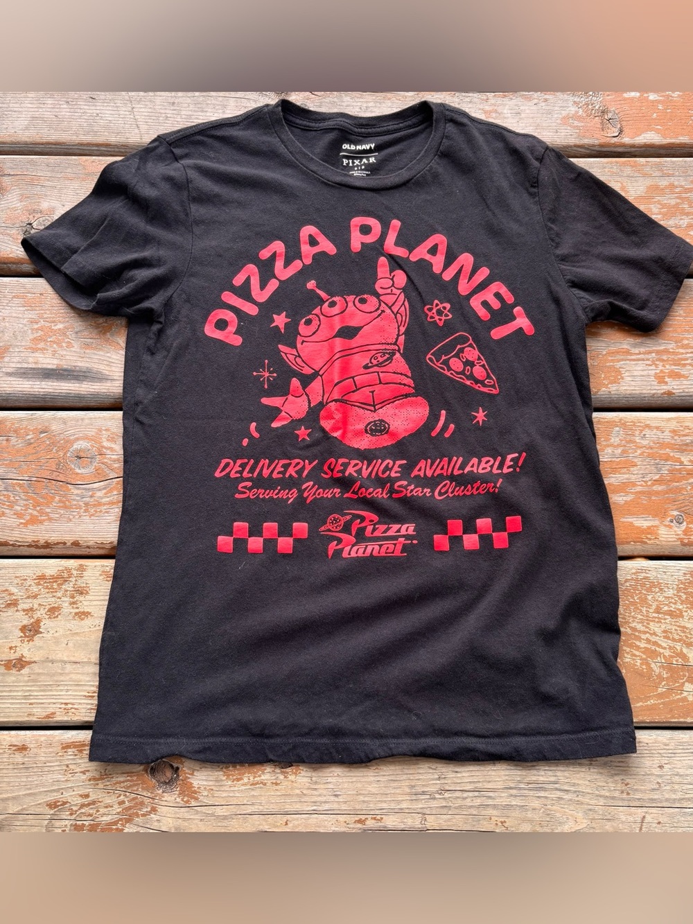 Old Navy Pizza Planet Black Short Sleeve Top - Size Small